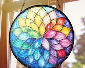 Colorful Flower Petal Stained Glass Suncatcher, Diamond Window Hanging Panel, Birthday Gift for Women, Mom, Wife or Aunt
