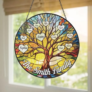 Tree of Life Names Stained Glass Suncatcher, Custom Family Tree Suncatcher, Anniversary Gift with Kids Names, Personalized Gift for Parents
