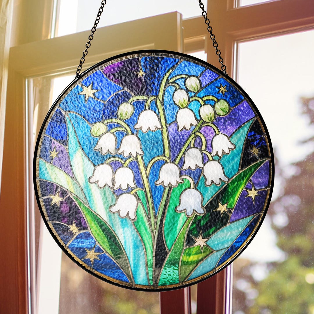 Lily of the Valley Stained Glass Sun Catcher, Floral Round Acrylic ...