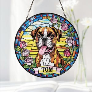 Custom Dog Portrait Stained Glass Suncatcher, Pet Memorial Window Hanging, Personalized Pet Portrait from Photo, Dog Memorial Gift