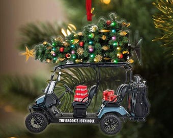 Gepersonaliseerde kerstornament golfkar: acryl vakantiedecoratie