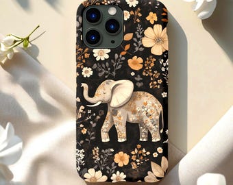 Boho Elephant Floral Phone Case | Nature Lovers Gift for Her | Retro Botanical Pattern | Cute Animated Animal Phone Case | iPhone Samsung