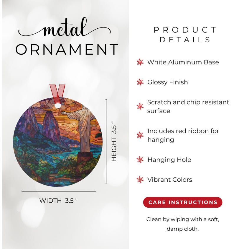 Rio de Janeiro Ornament | Stained Glass Style | Christ the Redeemer | Brazil Christmas Tree Gift image 3