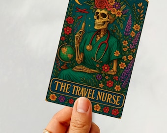 Travel Nurse Tarot Card Sticker | Funny RN Gift | Nurse Graduation Sticker | Witchy Nursing Decal | Laptop Sticker for Nurses | Scrub Life