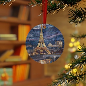 Paris Eiffel Tower Ornament | Stained Glass Style | France Christmas Tree Gift | European Travel Keepsake | Night City Skyline Decor image 5