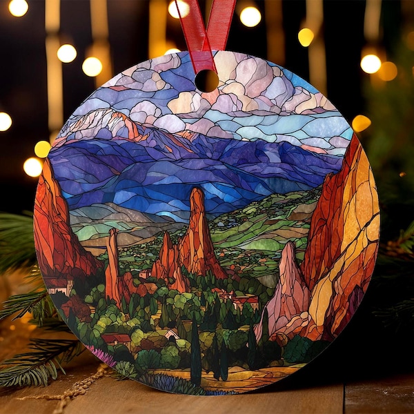 Garden of the Gods Colorado Springs Ornament | Stained Glass Style | Colorado Christmas Tree Gift | Pikes Peak Travel Decor Keepsake
