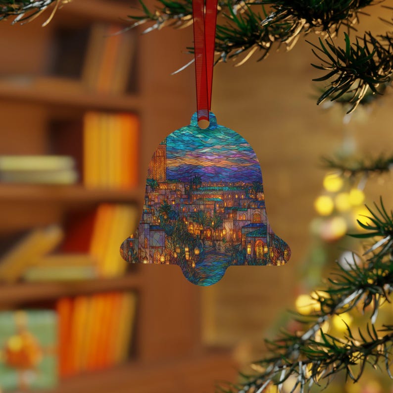 Ornament Marrakech Marokko | Gebrandschilderd glasstijl | Medina-kerstboomcadeau | Lantaarn souk reisdecor | Vakantieaandenken Noord-Afrika afbeelding 5