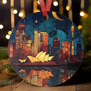 Sydney Skyline Ornament | Stained Glass Australia Christmas Decor | Holiday Keepsake | Opera House Souvenir Gift | Christmas Tree Ornament