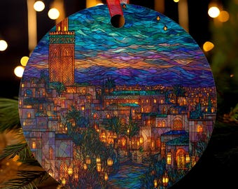 Marrakech Morocco Ornament | Stained Glass Style | Medina Christmas Tree Gift | Lantern Souk Travel Decor | North Africa Holiday Keepsake