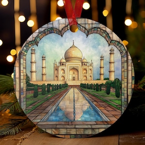 Taj Mahal Ornament | India Souvenir Christmas Ornament | Stained Glass Style Taj Mahal Decor | Cultural Gift | Holiday Keepsake for Tree
