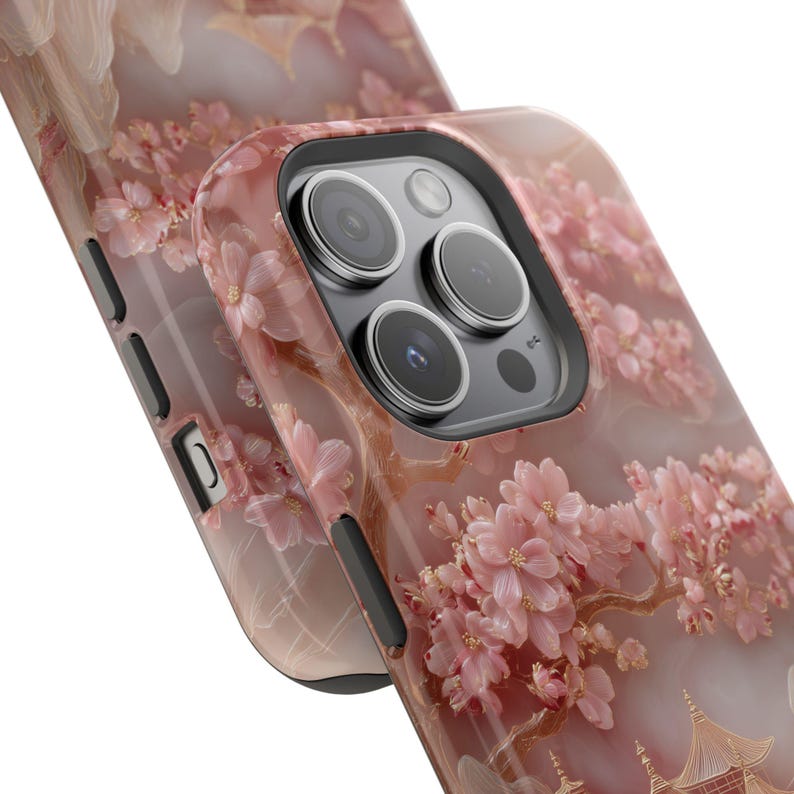 Flowering Cherry Blossoms | Jade Carving Phone Case | Aesthetic Landscape Phone Case | Zenful Design | Phone Pink Casing | iPhone 16 15 Pro image 8