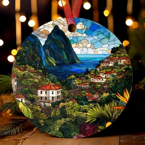 Madeira Portugal-prydnad | Målat glas-stil | Julgranspresent för resor | Semesterminne för öar | Tropisk Europa-prydnadsdekor
