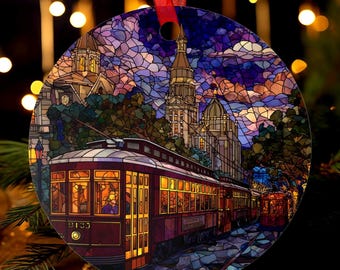 New Orleans Ornament | Stained Glass Style | Streetcar & French Quarter Souvenir | Christmas Tree Gift