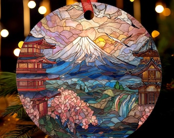 富士山 - 日本、本州：ステンドグラス風の窓掛け - Etsy 日本