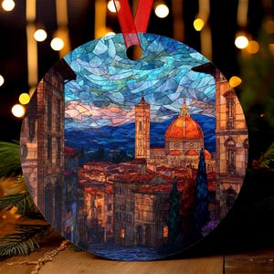 Florence Italy Stained Glass Style Ornament | Duomo Christmas Tree Gift | European Travel Keepsake | Tuscan Architecture Holiday Decor