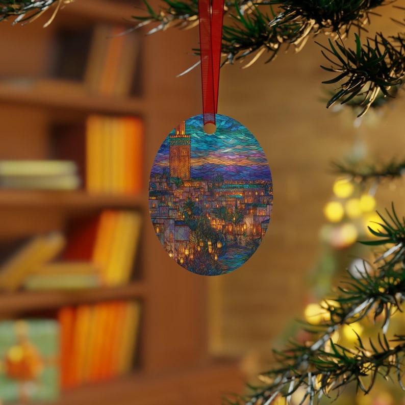 Ornament Marrakech Marokko | Gebrandschilderd glasstijl | Medina-kerstboomcadeau | Lantaarn souk reisdecor | Vakantieaandenken Noord-Afrika afbeelding 7