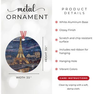 Paris Eiffel Tower Ornament | Stained Glass Style | France Christmas Tree Gift | European Travel Keepsake | Night City Skyline Decor image 3