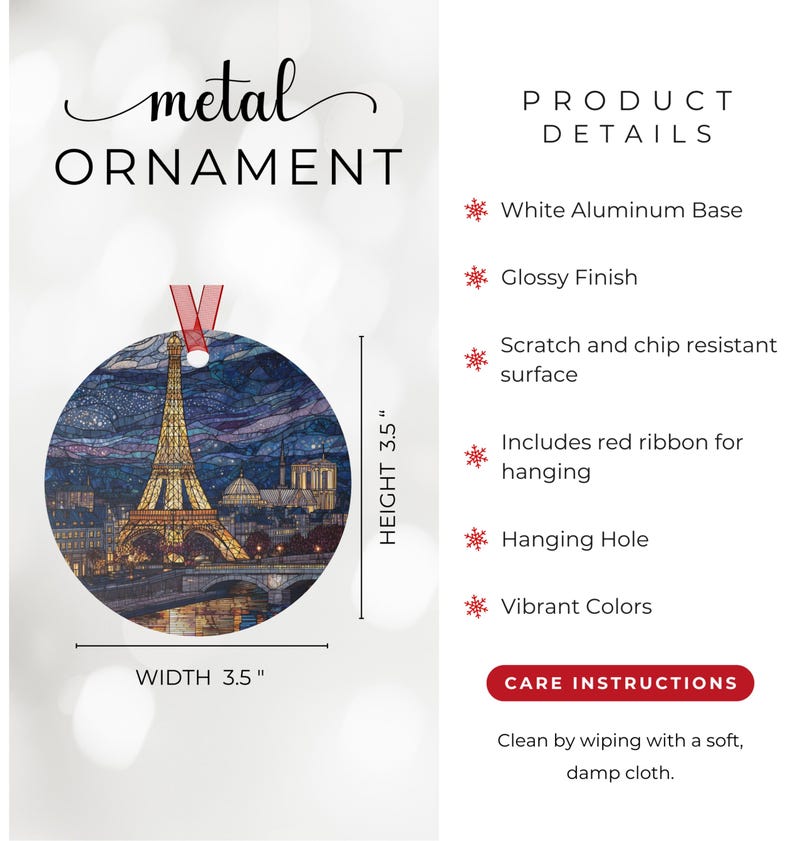 Paris Eiffel Tower Ornament | Stained Glass Style | France Christmas Tree Gift | European Travel Keepsake | Night City Skyline Decor image 3