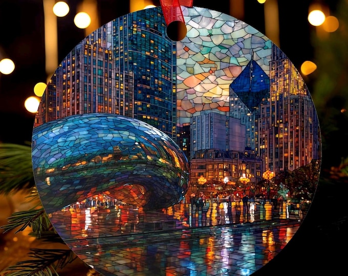 The Bean Chicago Ornament | Stained Glass Style | Millennium Park | Windy City | Christmas Tree Gift