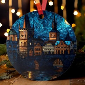 Pragprydnad | Målat glas | Souvenir från Karlsbron | Julgranspresent till Tjeckien