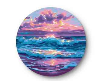 Ocean Sunset Round Paint by Numbers Kit: Metallic Paints, DIY Home Decor (D 40CM)