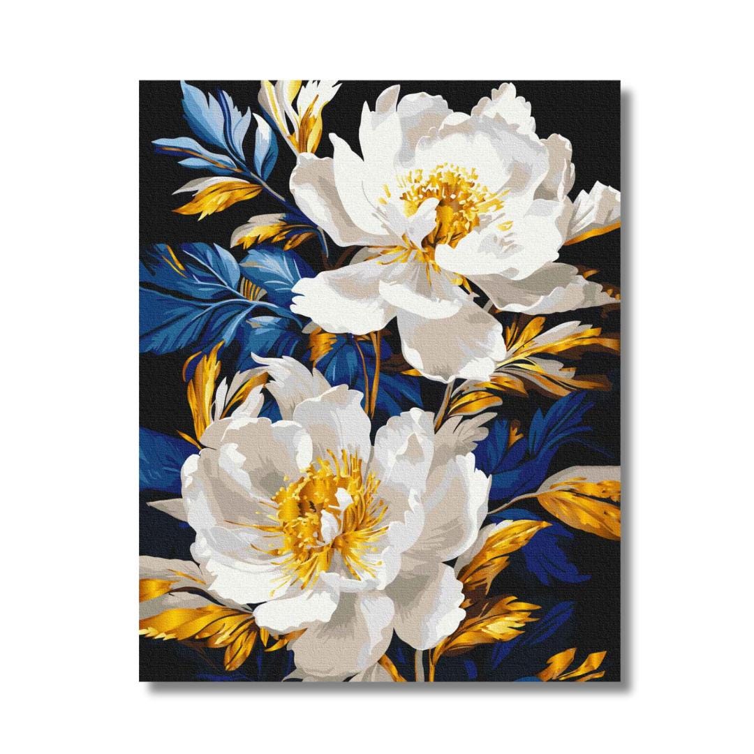 White Peonies Paint by Numbers Kit: Metallic DIY Home Decor (16x20) - Etsy