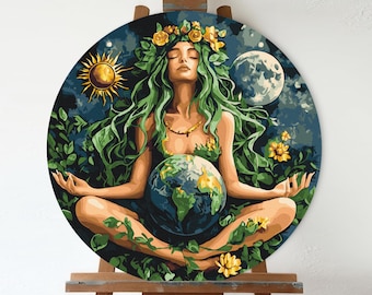 Mother Earth Gaia Round Paint by Numbers Kit: Metallic DIY Home Decor