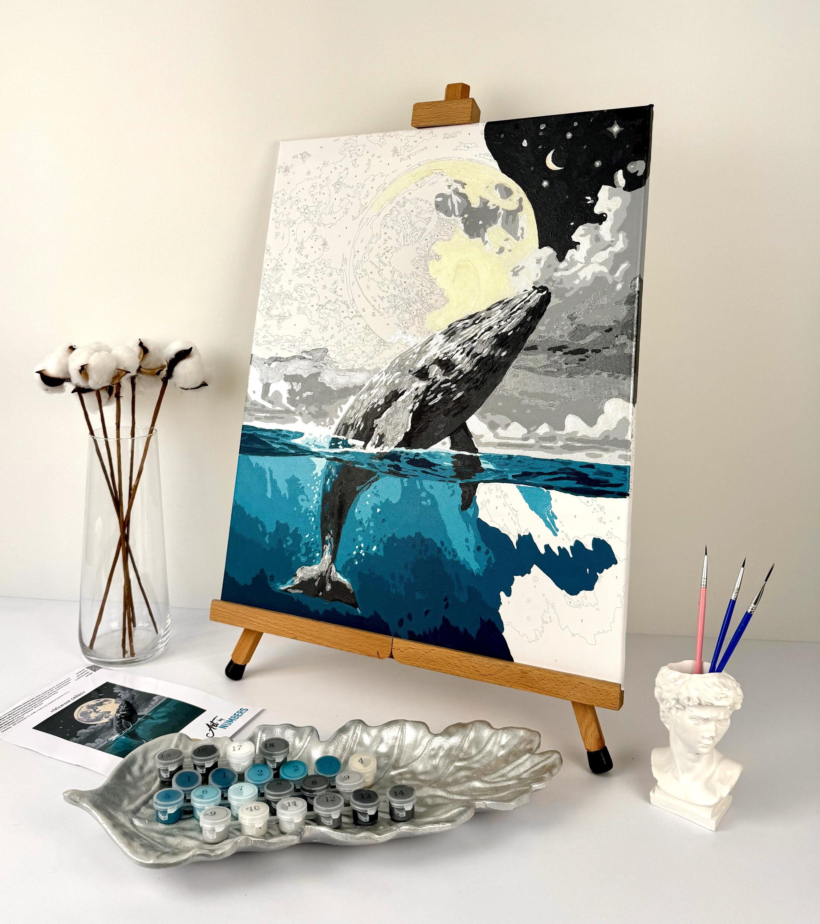 Whale in Moonlight Paint by Numbers Kit: DIY Metallic Painting - Etsy