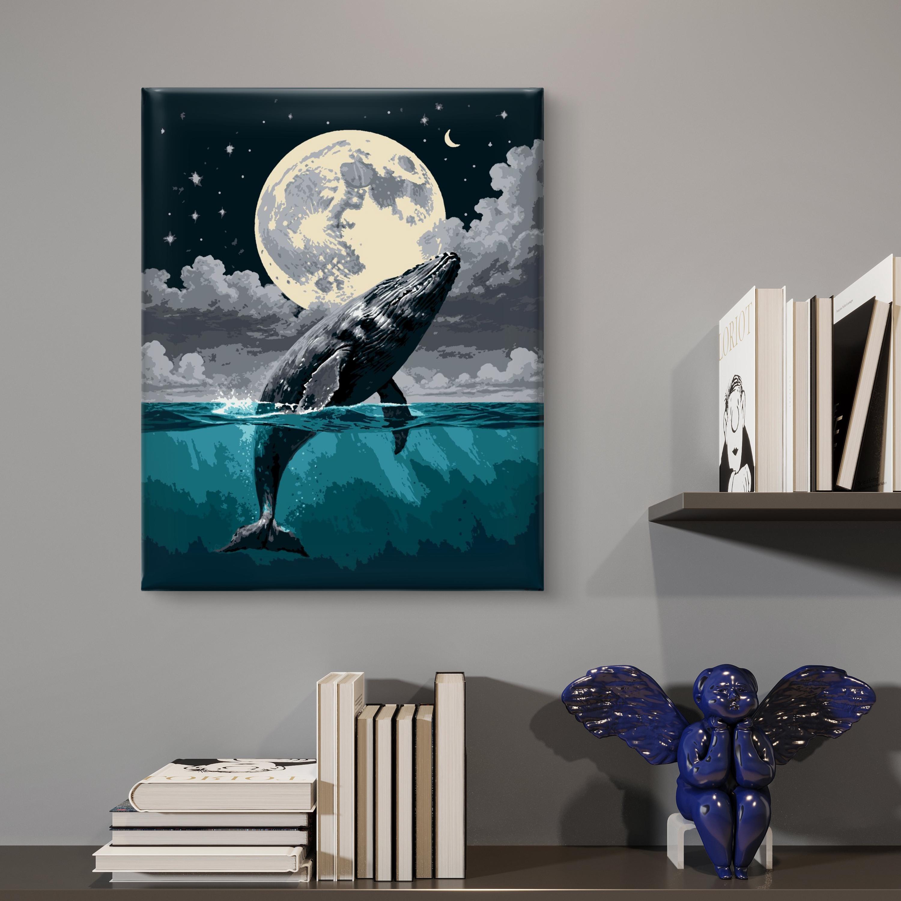 Whale in Moonlight Paint by Numbers Kit: DIY Metallic Painting - Etsy