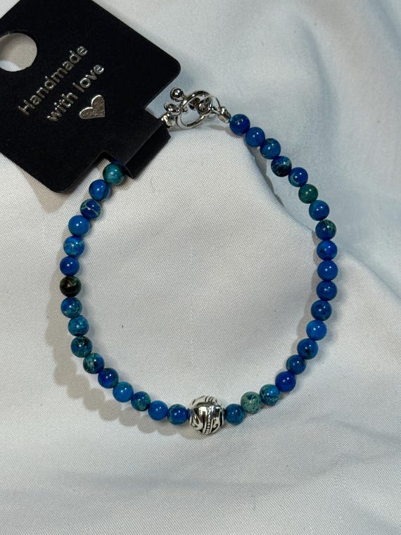 Bracelet- Natural Sea Sediment Jasper Stone with Zinc Alloy Spacer bead