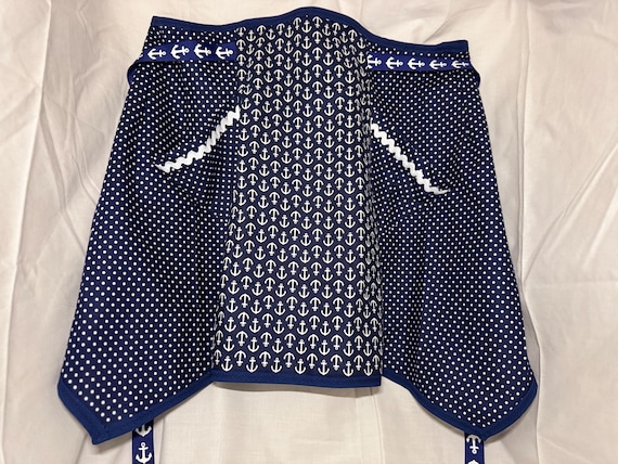 Apron Retro 1950s style Navy blue and anchors