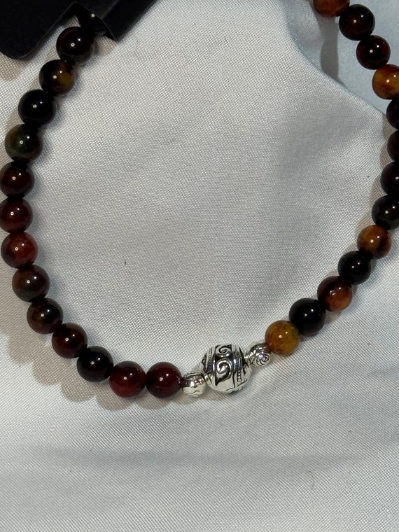 Bracelet- Natural Phoenix Stone beads with Sea Sediment Jasper bead and heart zinc alloy spacers