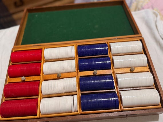 Vintage Poker Set with Wooden box