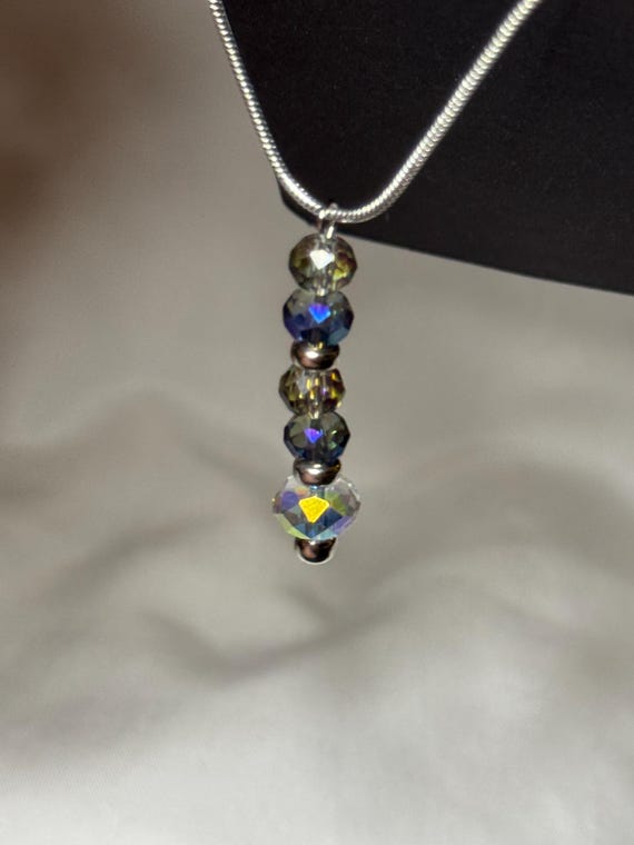 Necklace- Sterling Silver Chain with Blue Austrian Crystals handmade charm