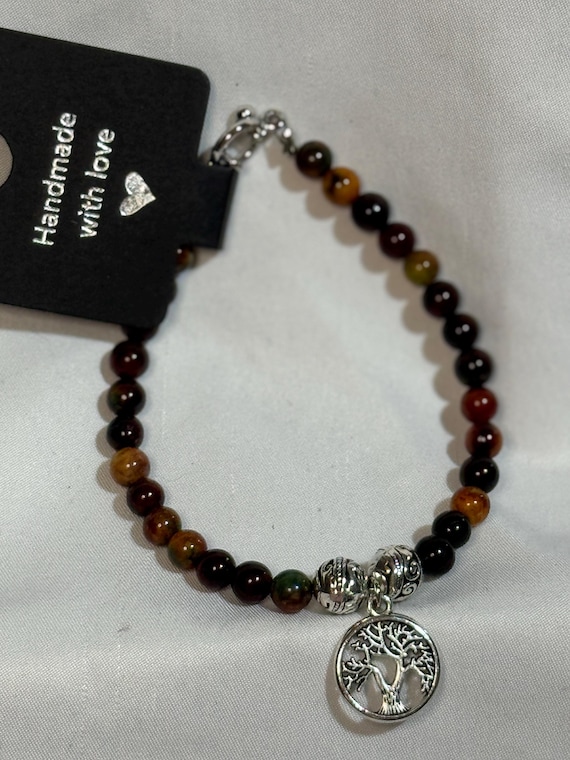 Bracelet- Natural Agate beads with tree of life charm