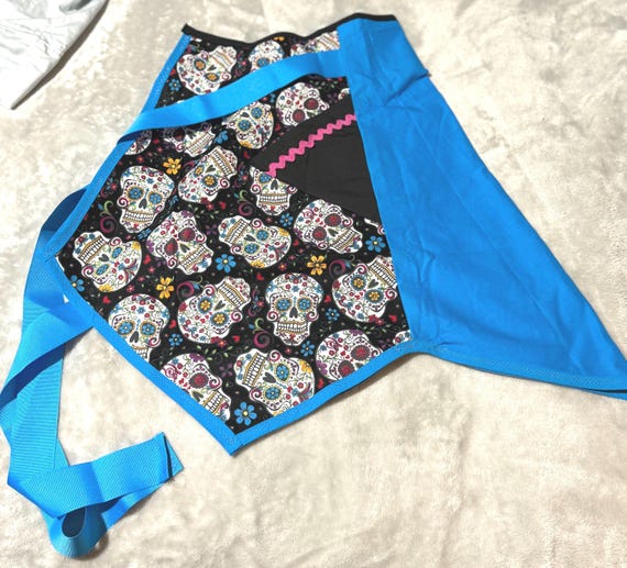 Apron- Retro 1950s style  Blue Sugar Skull