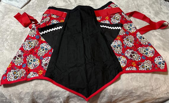 Apron- Retro 1950's Style  Sugar Skulls in Red