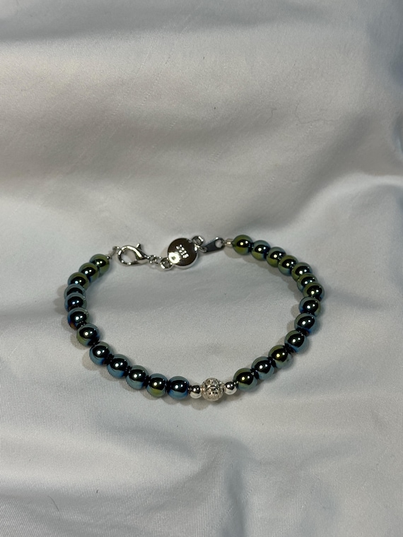 Bracelet - Green Hematite and sterling silver