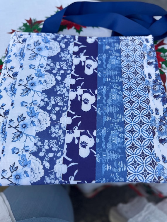 Quilted Bag- Royal Blue Chinoiserie Fabric