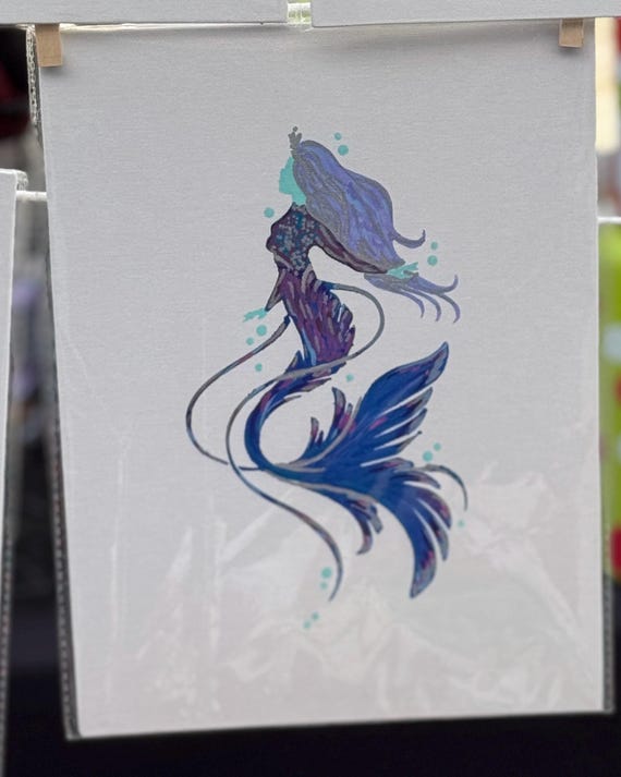 Mermaid Acrylic Painting - 9x12 Canvas Art