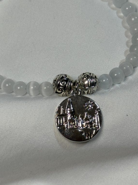 Bracelet- Harry Potter theme with Natural  MoonStone beads with Hogwarts Charm