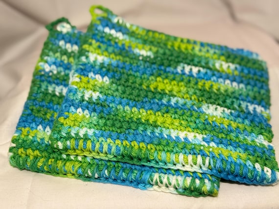 Potholders Set of two (2) Handmade Cotton crocheted