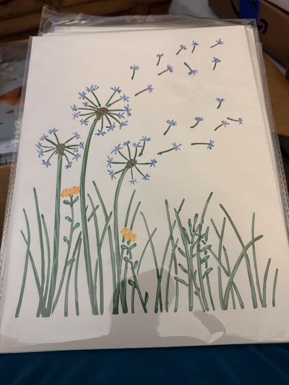 Dandelions Acrylic Painting on Canvas – Blowing in Wind, Make a Wish, Just Breathe