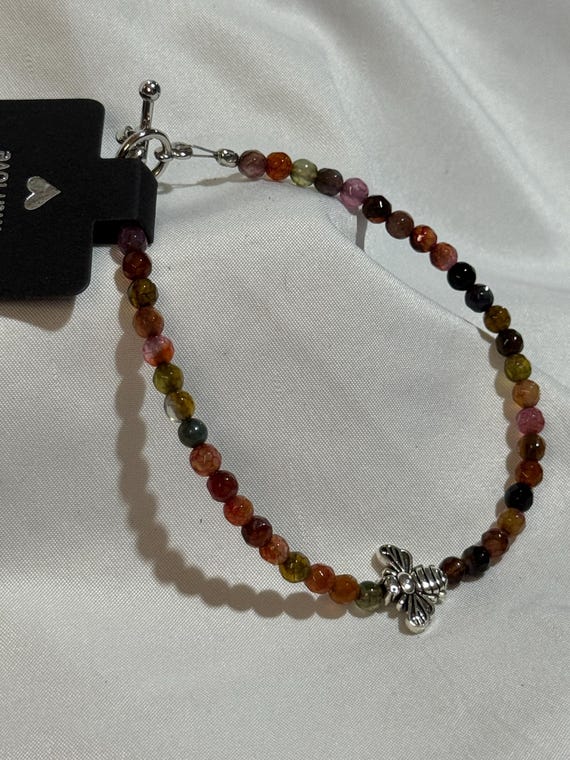 Bracelet- Dragon Vein Angled Stone with bee charm