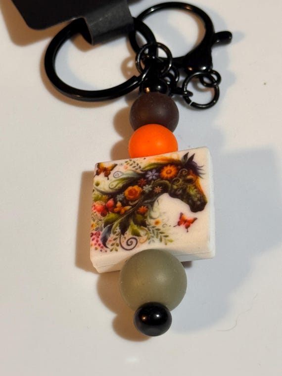 Keychain- Horse with flowers and butterflies