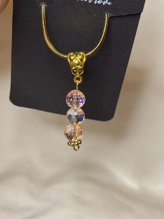 Necklace- 18k gold plated Necklace with Pink Rose Austrian Crystal Beads charm