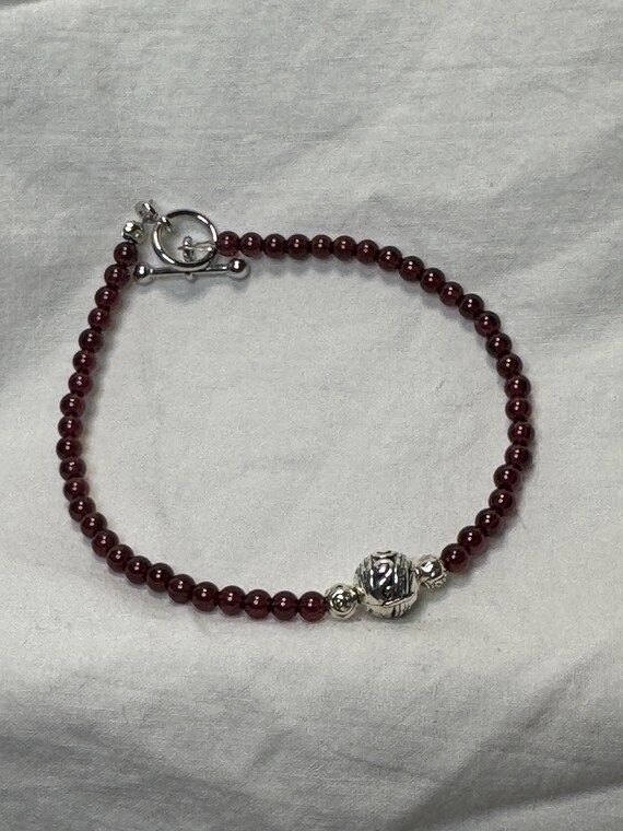 Bracelet - red garnet natural stone bead
