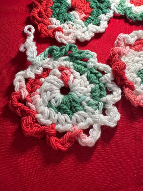 Six crocheted ornaments