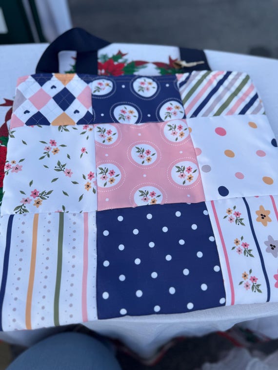 Quilted Bag- Navy Blue, White and Light Pink