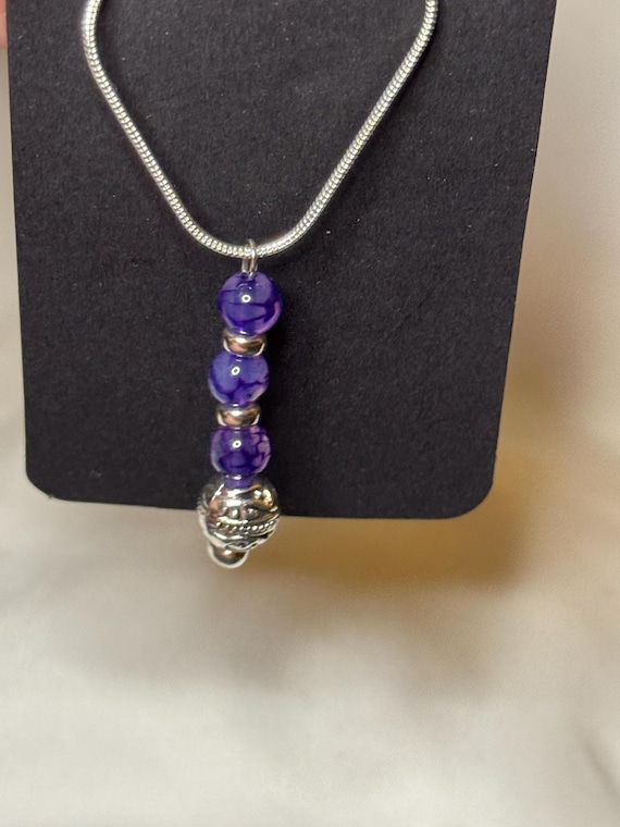 Necklace- Sterling Silver Necklace with handmade Purple Agate charm